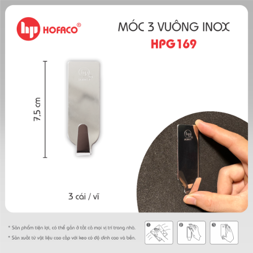 MÓC 3 VUÔNG INOX - HPG169