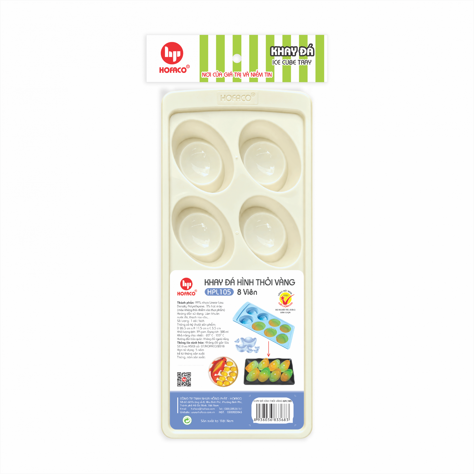KHAY ĐÁ HÌNH THỎI VÀNG - HPL 105