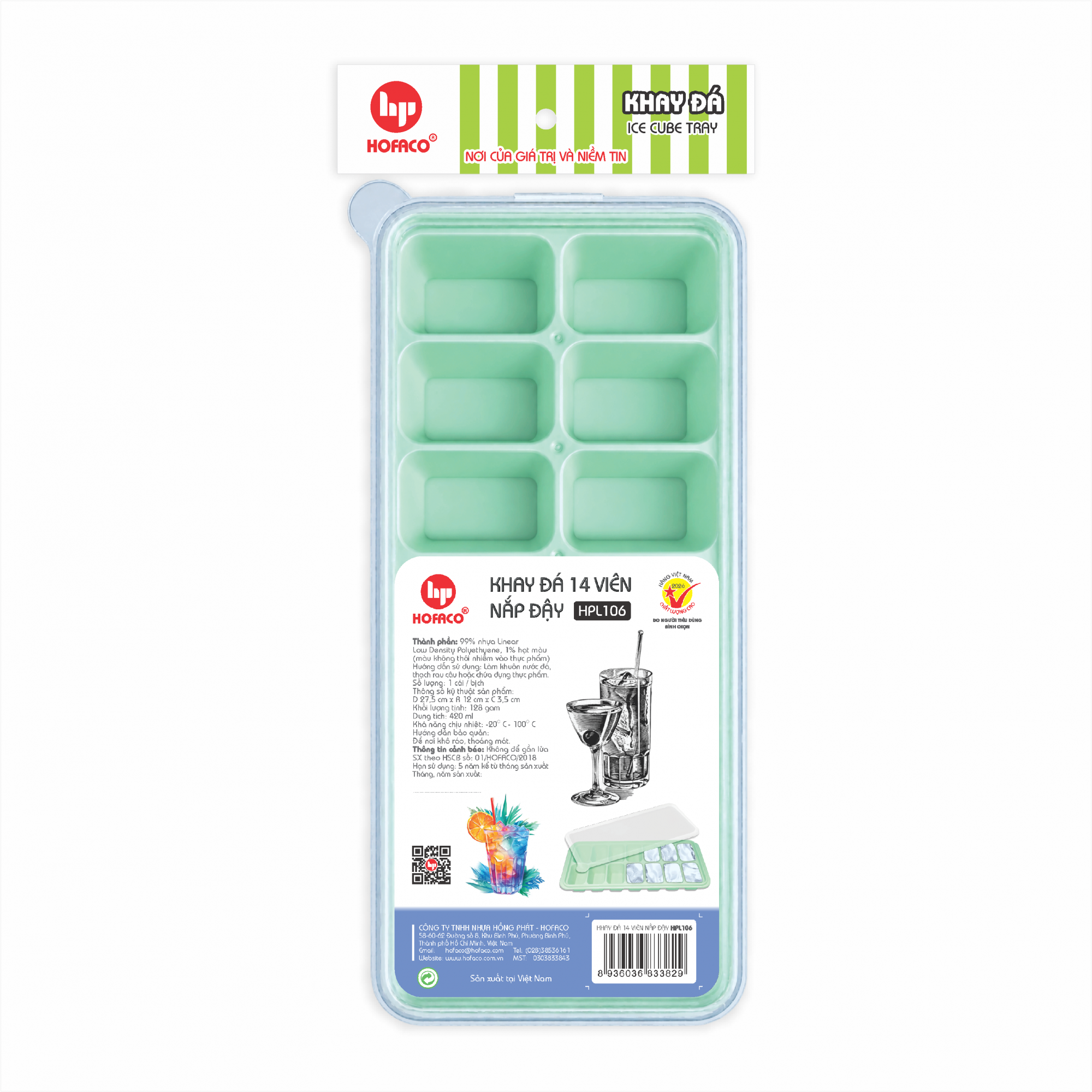 KHAY ĐÁ 14 VIÊN NẮP ĐẬY - HPL106