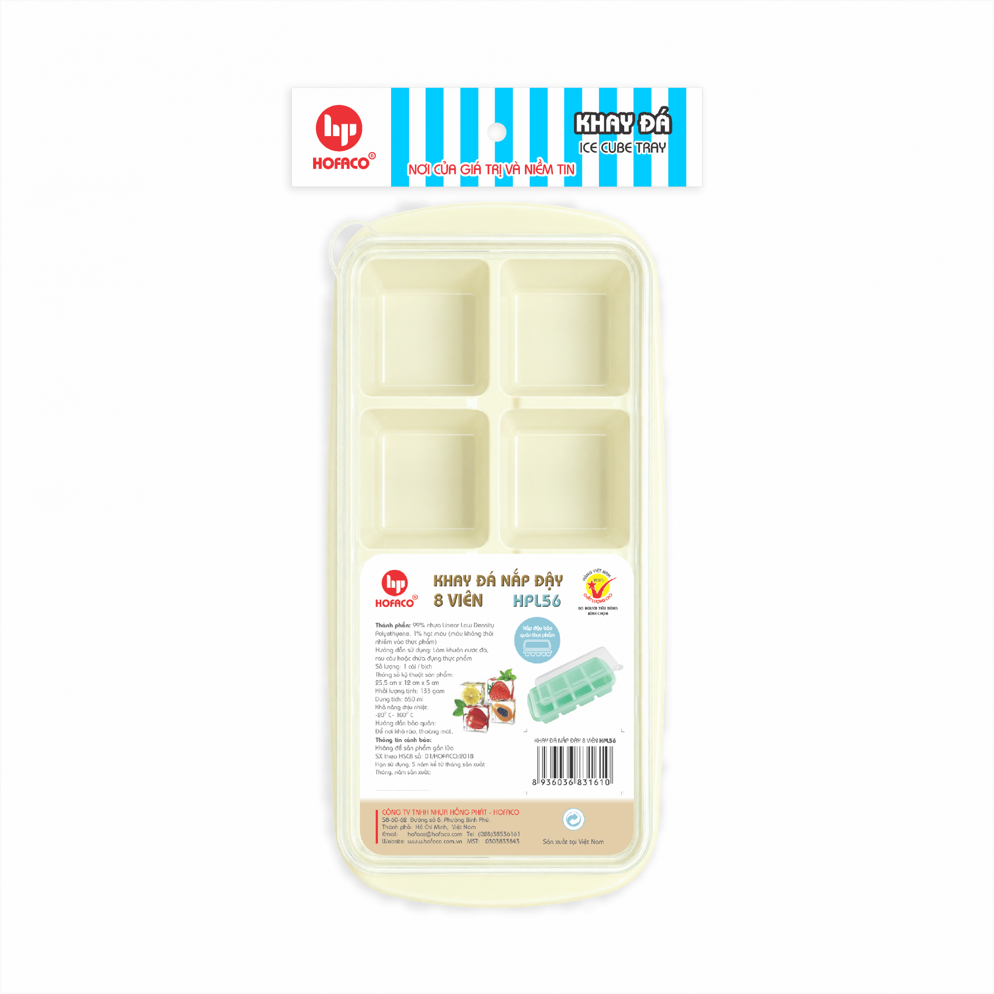KHAY ĐÁ NẮP ĐẬY 8 VIÊN - HPL 56